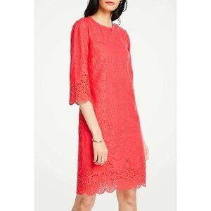 Ann Taylor Dress Women's 10‎ Pink Eyelet Flare Sleeves Lined Boho Beachy Classic